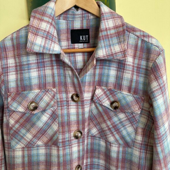 Kut from the Cloth M Flannel Button Down light jacket pink white - Picture 3 of 6